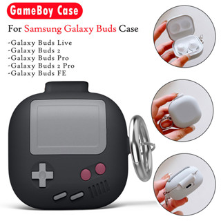 Gameboy 手機殼適用於 Galaxy Buds 2 Pro /Pro 2 /Live/FE 手機殼掛鉤矽膠保護套