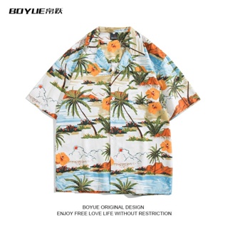 BOYUE帛躍夏季休閒夏威夷風襯衫男海邊沙灘度假襯衫學生短袖潮流