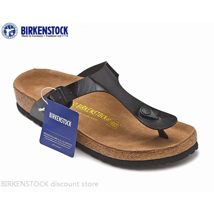 Birkenstock Gizeh 男/女經典軟木黑色鏡面拖鞋 34-46