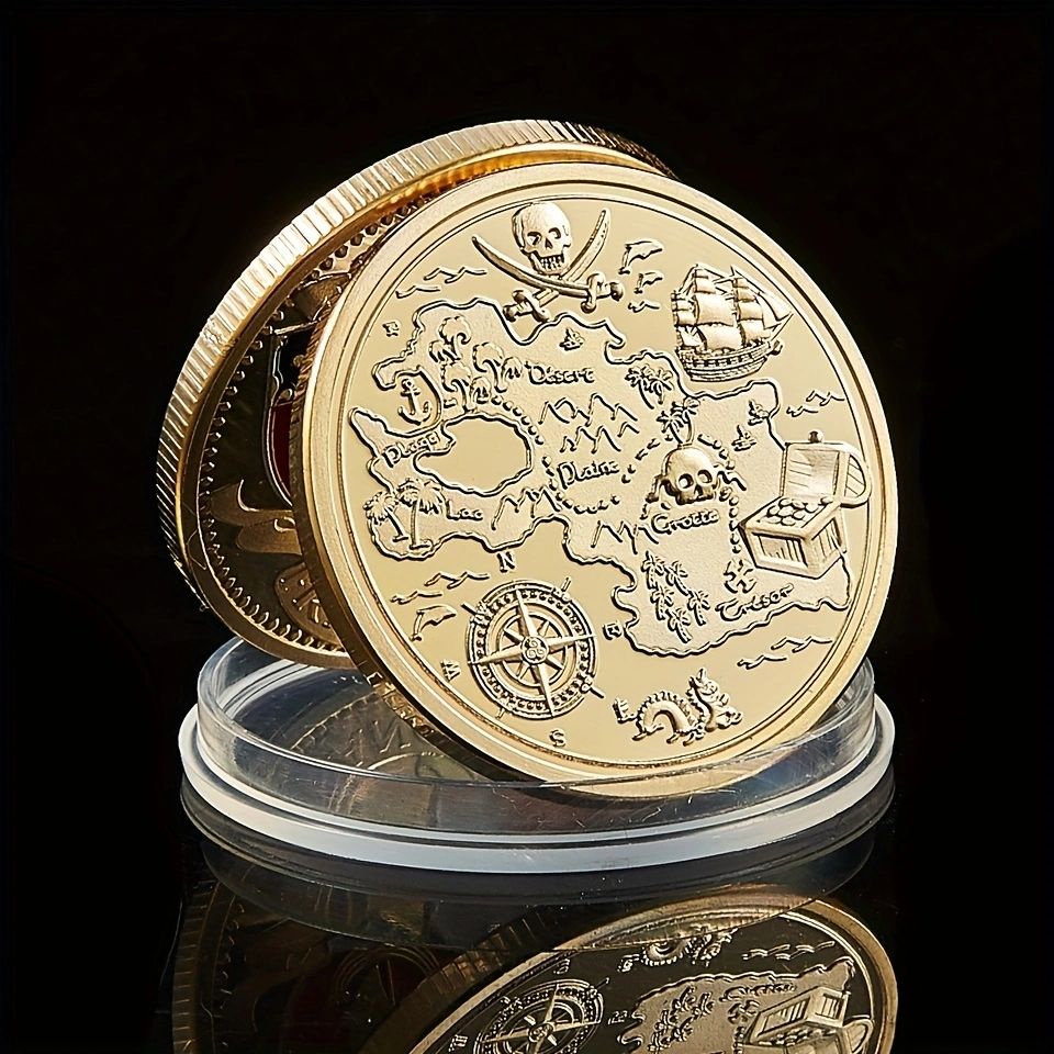 海賊王硬幣加勒比海盜骷髏鍍金紀念章單手玩金幣海盜船訂製紀念幣zzmme.th