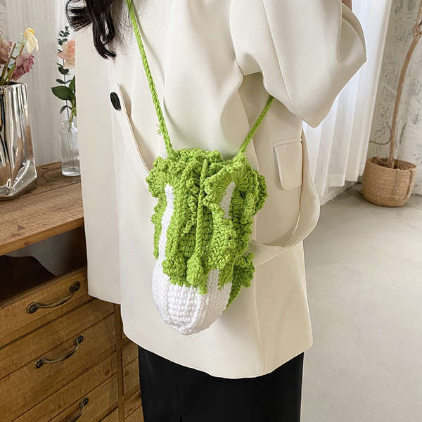 可愛搞怪醜萌手工編織包包成品個性獨特小眾設計毛線大白菜手機包