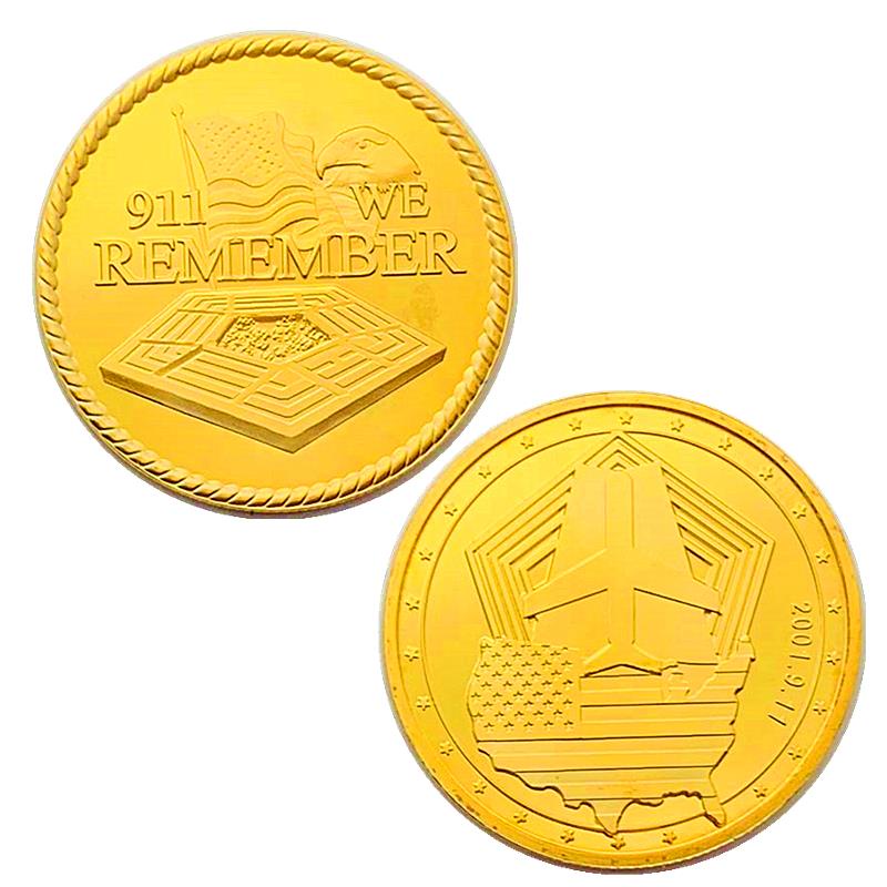 現貨 美國紀念911五角大樓鍍金紀念章 把玩金幣飛機硬幣工藝紀念幣