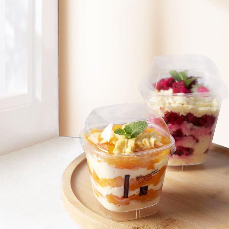 甜品裝飾杯 烘焙方形蛋糕慕斯杯塑膠一次性帶蓋帶勺果凍布丁優格木糠杯7063
