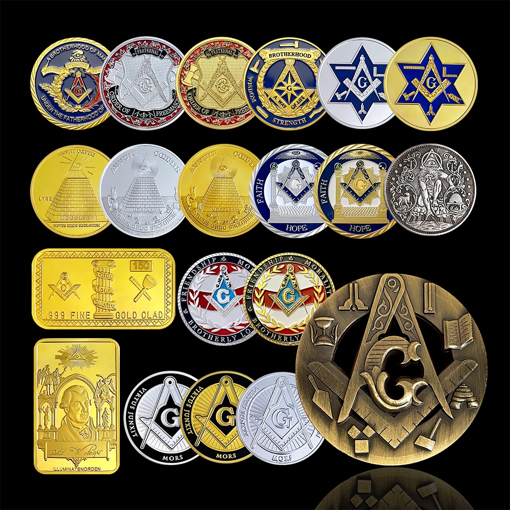 ✨爆款 全套共濟會金屬徽章硬幣 兄弟軍迷收藏紀念章工藝品把玩挑戰幣