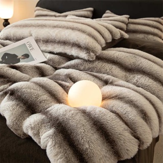 輕奢高級感兔毛絨床上四件套冬季加厚雙面絨被套牛奶絨床單三件式