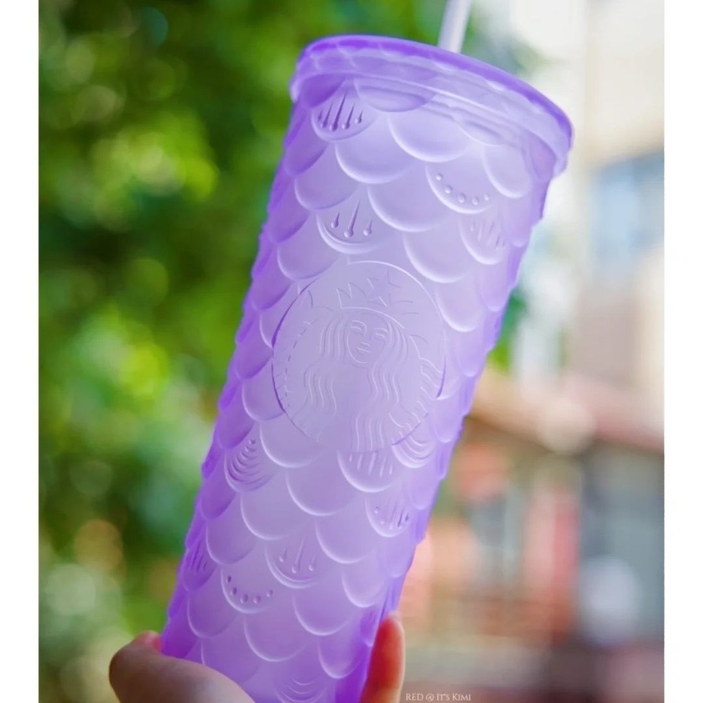 【ins星巴克杯子】 星巴克710ml浪漫紫色款魚鱗塑膠吸管杯沁紫系列