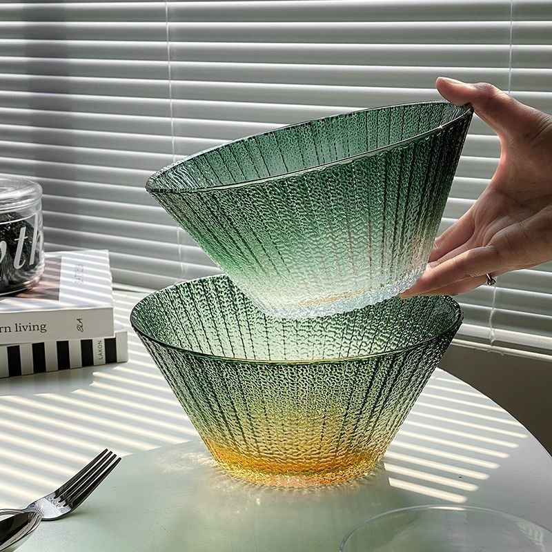 沙拉碗高顏值水果碗透明玻璃碗耐高溫湯碗客廳家用碗碟套裝水果盤