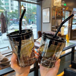 暢銷丨高顏值網紅便攜竹節杯帶蓋吸管玻璃杯大容量咖啡杯水杯ins風杯子