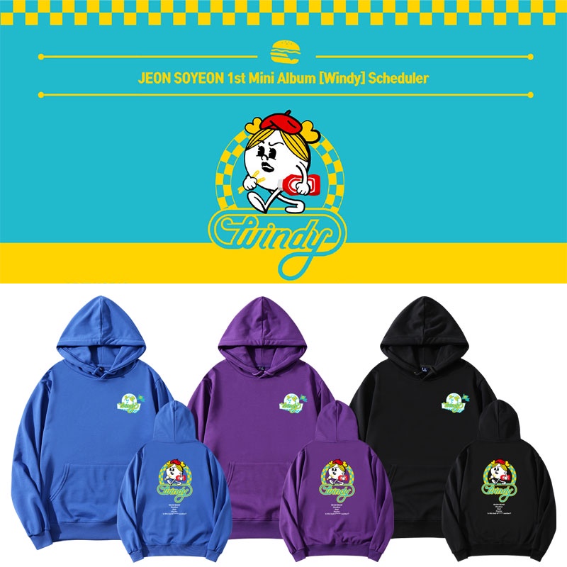 【日韓明星同款】GIDLE全昭妍田小娟專輯Windy周邊印花同款衛衣套頭連帽衫加絨薄 T恤 衛衣外套 大學T6350