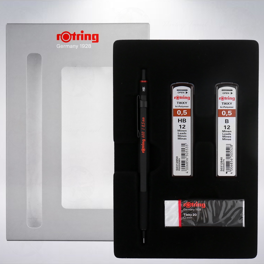 德國 rOtring 600 限定版自動鉛筆/筆芯/橡皮擦禮盒組: 黑色/0.5mm