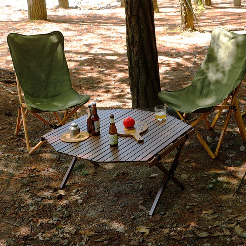 戶外露營八角蛋卷桌折疊桌野餐桌實木桌便攜式桌椅野營桌露營桌子