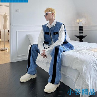 ✨小谷精品✨最新熱銷牛仔套裝男潮流韓版帥氣兩件套男裝搭配休閒馬甲外套高街牛仔褲潮
