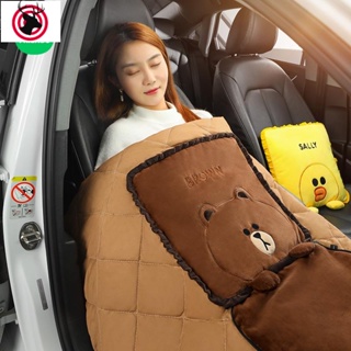 汽車用品 汽配 Line Friends 可愛汽車抱枕被子 兩用 車內多功能摺疊毯子 車用後排靠枕 車用加厚被