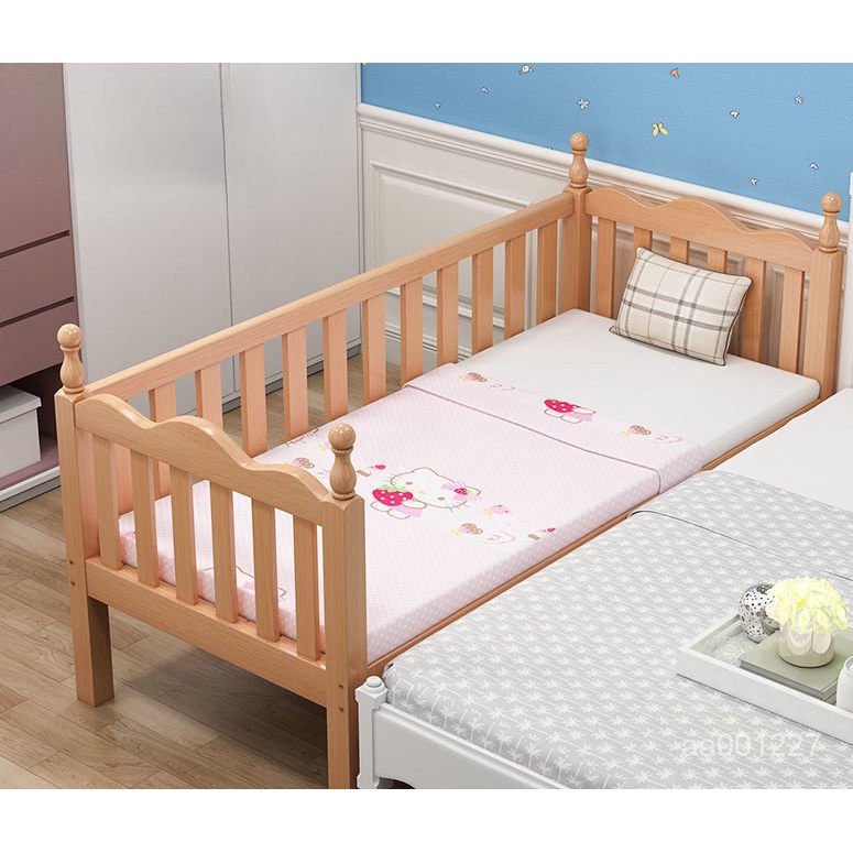 【可定製】櫸木兒童床帶護欄嬰兒床男孩女孩單人床邊床拚接大床加寬小床定製拚接床 床架 兒童床 IKOP