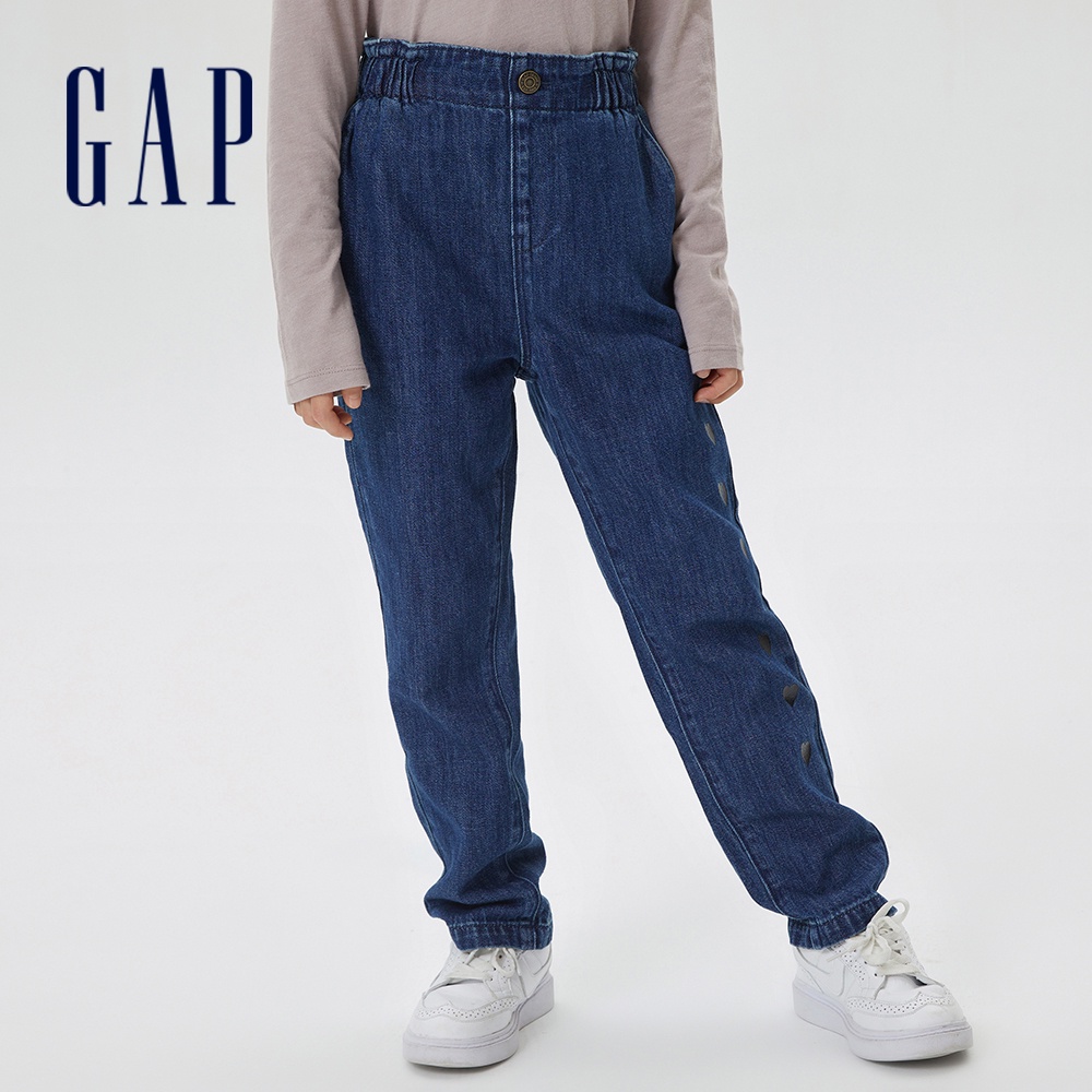 Gap 女童裝 棉麻混紡輕薄花苞牛仔褲 輕透氣系列-藍色(602225)