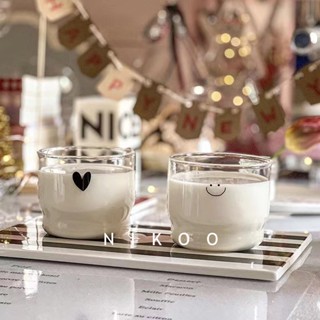 NIKOO★現貨★韓國ins笑臉愛心玻璃杯 高硼矽耐熱玻璃杯 早餐杯 咖啡杯 果汁杯 水杯 疊疊杯