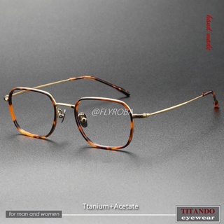 臺灣日系時尚方形眼鏡框 β-Titanium+Acetate玳瑁色豹紋色溫莎眼鏡框男女光學眼鏡