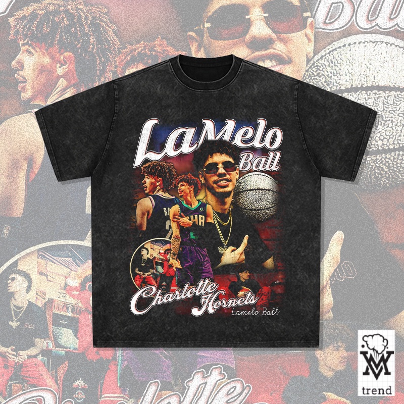 【滿千免運】三球鮑爾LaMelo Ball籃球復古印花長袖短袖T恤vintage重磅純棉 QNNK