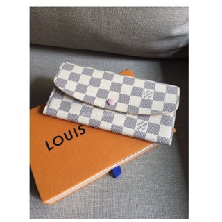 艾琳二手 Louis Vuitton LV N41625 Emilie 白色棋盤格 釦式長夾 錢包 粉色內襯 有現貨