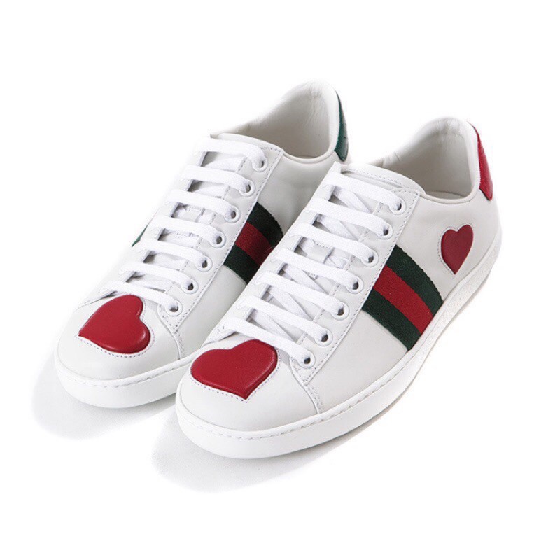 艾琳二手 Gucci  Ace heart-detail 愛心 綠紅織帶 小白鞋 女鞋 有現貨