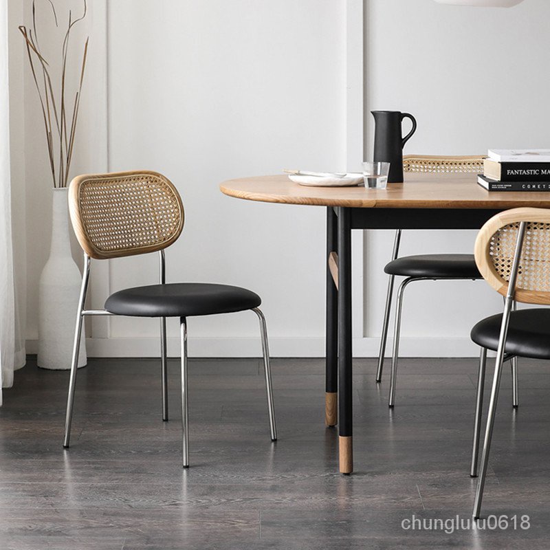 【熱銷】複古藤編餐椅中古餐廳餐桌椅子傢用餐凳書桌椅北歐咖啡廳靠背藤椅