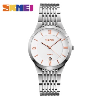 Skmei 9139 情侶手錶不銹鋼禮物情侶時尚石英男士女士雙功能手錶
