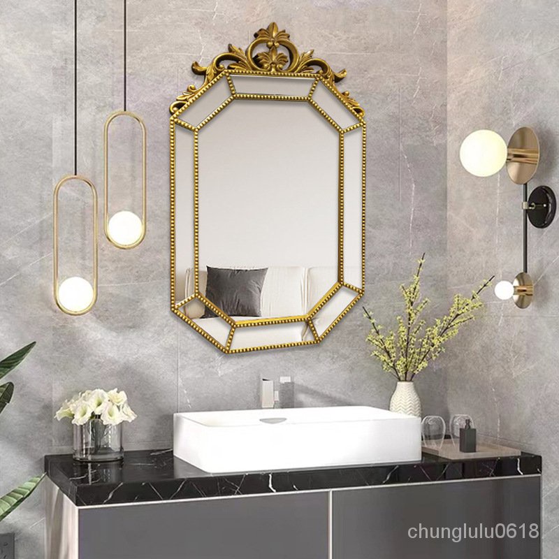 【熱銷】2022浴室鏡歐式浴室鏡子玻璃墻麵裝飾鏡壁爐玄關大掛鏡衛生間鏡子