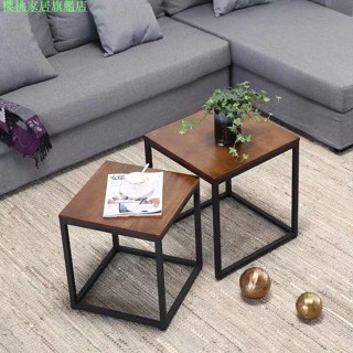 櫻桃家居旗艦店 客廳小桌子沙發邊幾角幾簡易小茶桌家用小茶臺鐵藝實木置物桌復古