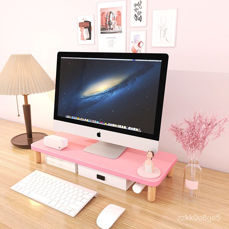 鍵盤架 桌上架 增高架 螢幕架 usb 螢幕架 抽屜  粉色電腦增高架辦公桌面屏幕收納置物架顯示器支架可愛少女心ins