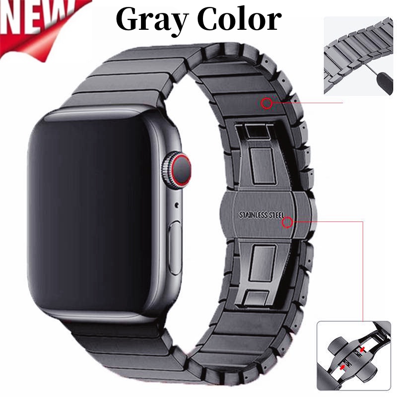 鈦色蝴蝶扣表帶 適用蘋果手錶8代 7不鏽鋼錶帶 Apple Watch Ultra49mm 45替換鋼帶
