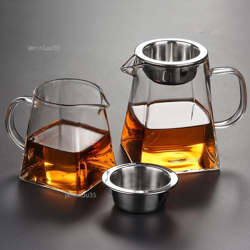 🎇免運✨加厚玻璃公道杯茶漏一件式茶具分茶器日式倒茶水杯帶茶濾四方形公杯