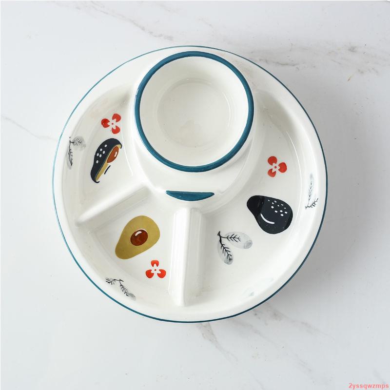 臺現 陶瓷分隔盤子成人減肥控量分格餐盤家用創意兒童學生早餐菜盤餐具