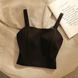 熱銷-【優選購】-法式黑色絕美吊帶小背心女夏西裝內搭純欲性感設計感打底抹胸上衣