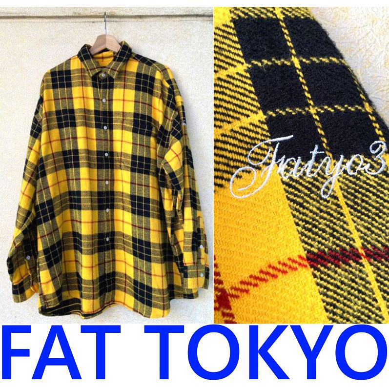 BLACK美中古FAT TOKYO刺繡書寫字體FATYO蘇格蘭格紋襯衫