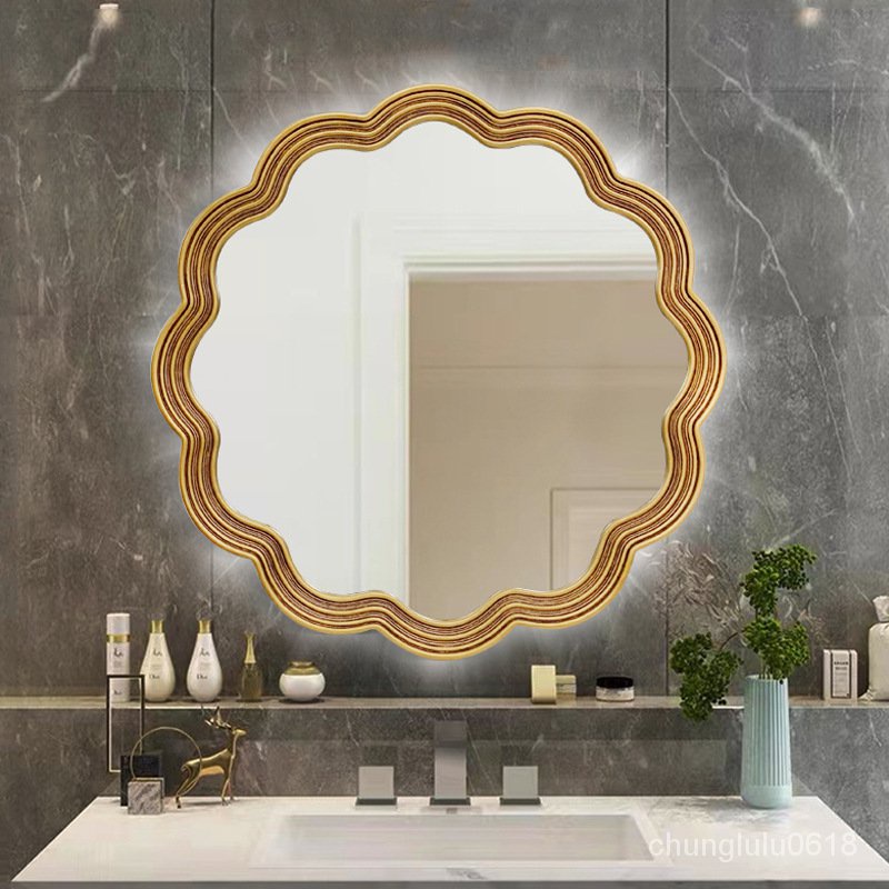 【熱銷】美式複古波浪型LED浴室鏡發光壁掛鏡子 智能燈帶梳妝台化妝鏡