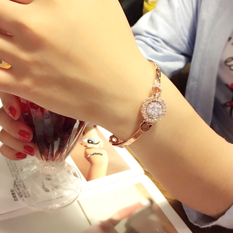 日韓版百搭簡約氣質玫瑰金色鋯石手鐲女士歐美大牌學生鏈小手飾