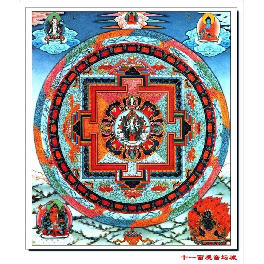 結緣西藏手繪佛十一面觀音壇城唐卡圖片佛像畫像掛貼相紙雙面塑封
