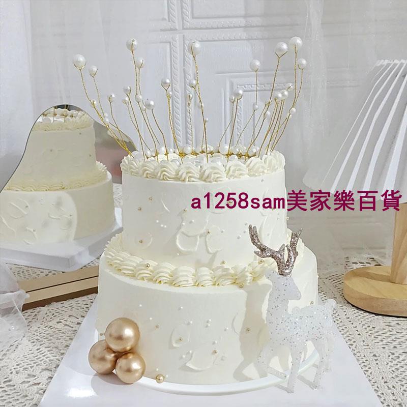 仿真蛋糕 蛋糕模型 客製化仿真蛋糕模型新款珍珠皇冠雙層卡通鹿塑膠假蛋糕樣品定制