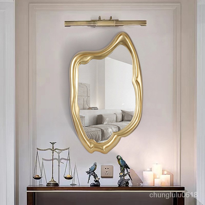 【熱銷】北歐巴洛剋裝飾鏡異形金色背景墻傢裝客廳藝術壁掛鏡輕奢浴室鏡子