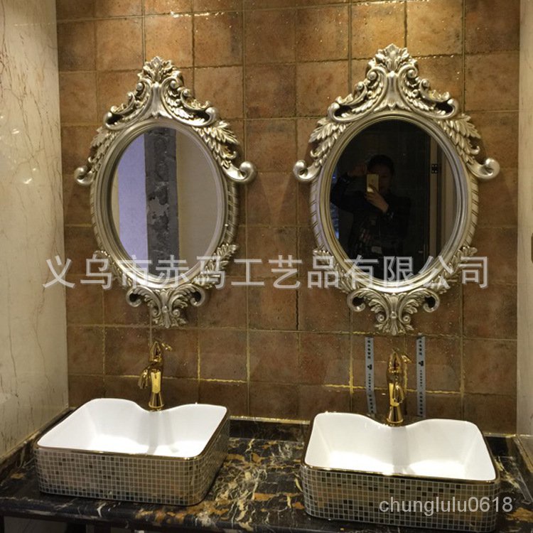 【熱銷】2022新款歐式浴室鏡玄關壁掛裝飾鏡酒店衛生間鏡子女士梳妝化妝鏡