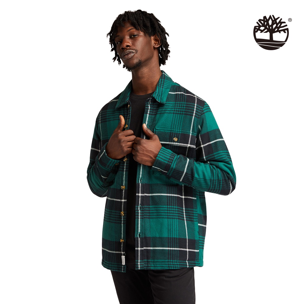Timberland 男款綠色格紋有機棉保暖襯衫外套|A44CCV40