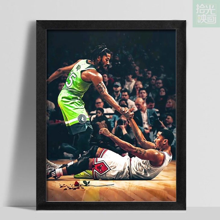 暖暖娛樂動漫羅斯公牛森林狼救贖海報裝飾畫 NBA籃球明星掛畫有框畫禮物周邊