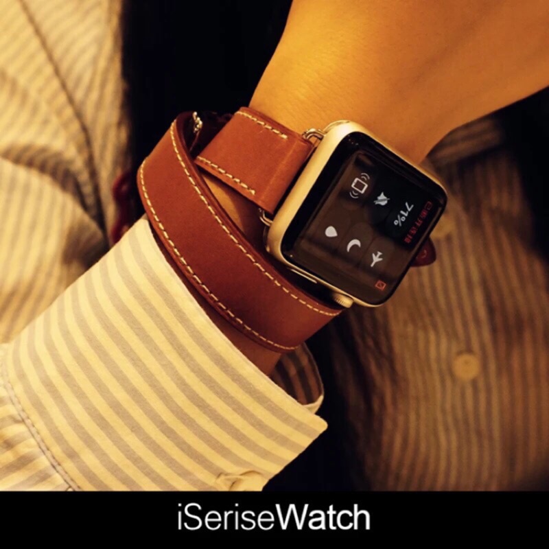 ♧適用Apple Watch7/6/5/4/3代 25款手工真皮錶帶雙圈愛馬仕同