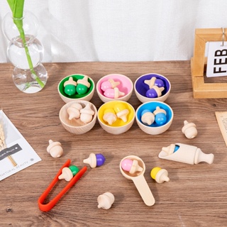 【櫟趣玩具屋】蒙特梭利 木製兒童顏色趣味分類杯套裝 多功能夾珠計數遊戲認知配對玩具