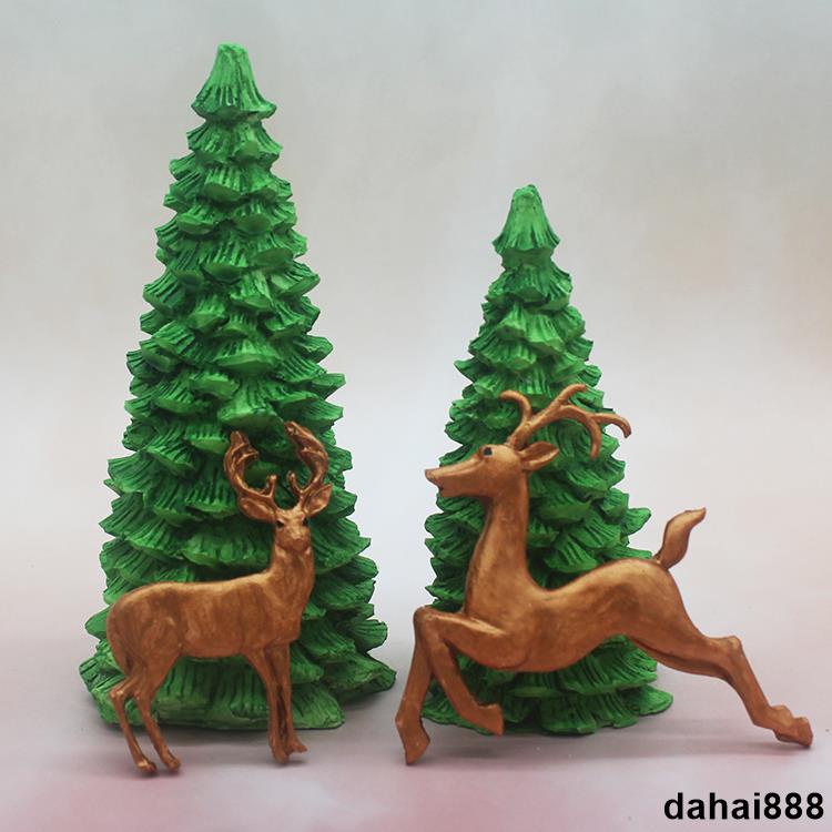 【DIY矽膠模具】3D立體分體耶誕樹蠟燭模手工皁模矽膠模具 香皂模 石膏香薰蠟燭模