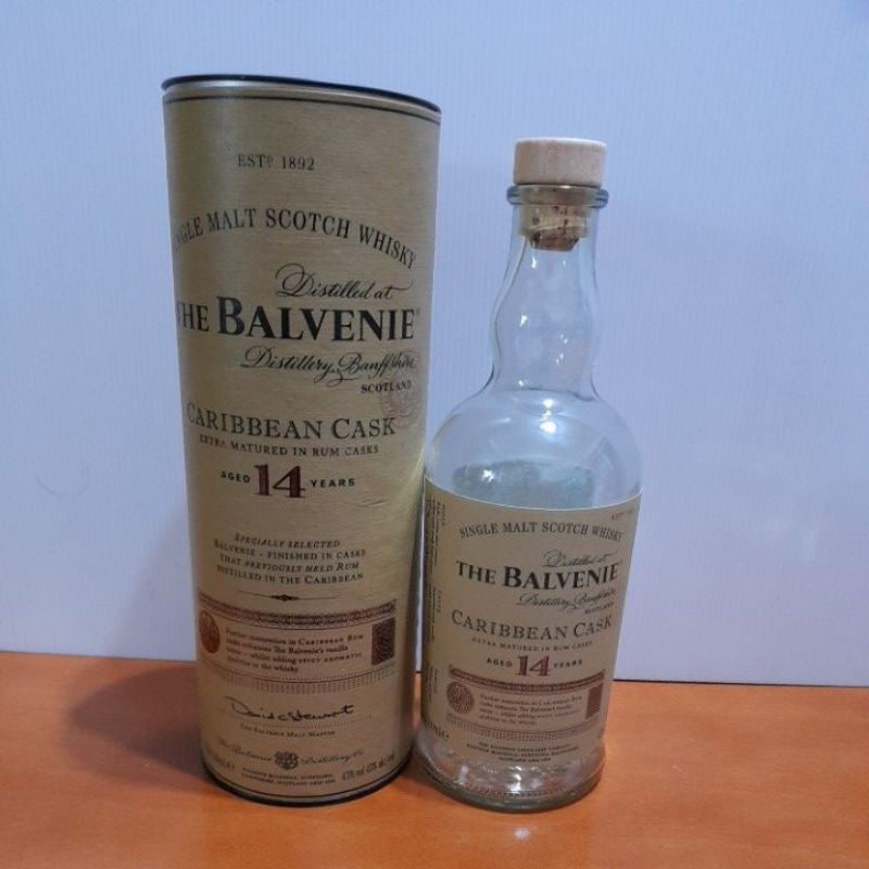 百富14年加勒比海蘭姆桶單一麥芽威士忌空酒瓶+包裝罐