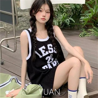 背心女 無袖T恤 寬鬆 oversize 背心 美式復古印花拼接字母背心女外穿夏季寬松休閑打底衫無袖上衣潮