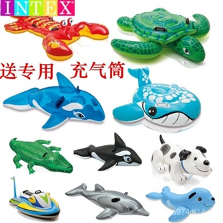 🔥台灣熱賣🔥大型水上充氣坐騎鯊魚海豚兒童遊泳圈鱷魚鯨魚烏龜遊泳池戲水玩具 0VV0