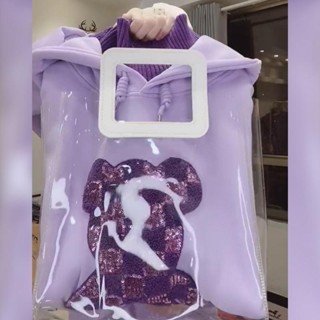 💖熱賣新品💖2023歐貨獨特別致加絨加厚紫色連帽小熊假兩件上衣衛衣女潮ins潮