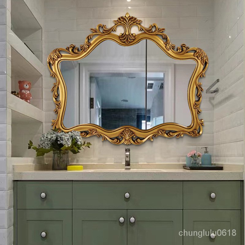 【熱銷】2022新浴室鏡歐式複古美式浴室鏡子酒店壁掛裝飾鏡梳妝衛生間鏡子